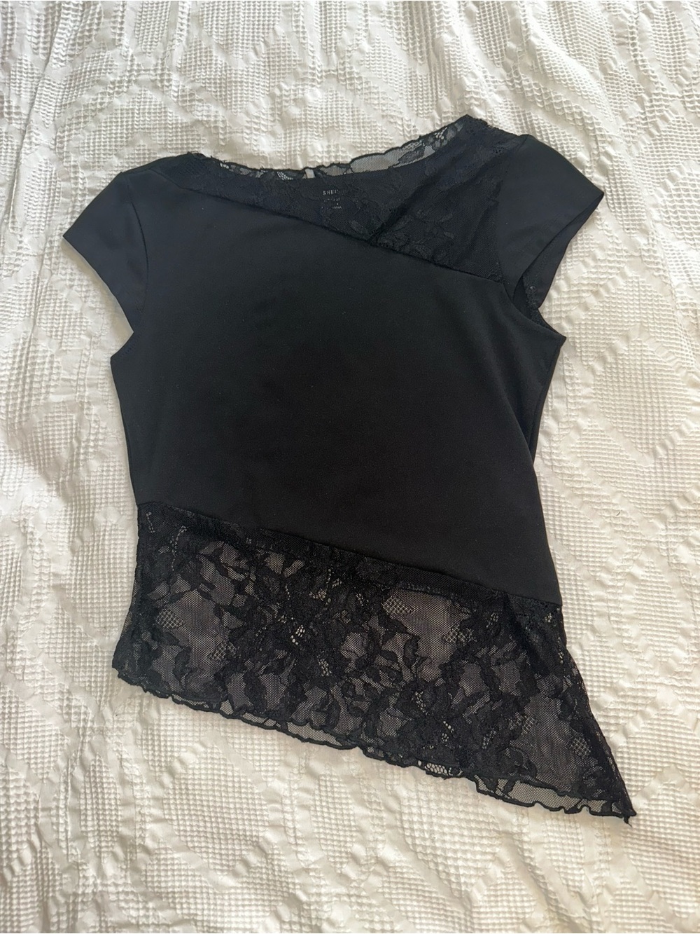 SHEIN Black Lace Cap-Sleeve Chemise Top